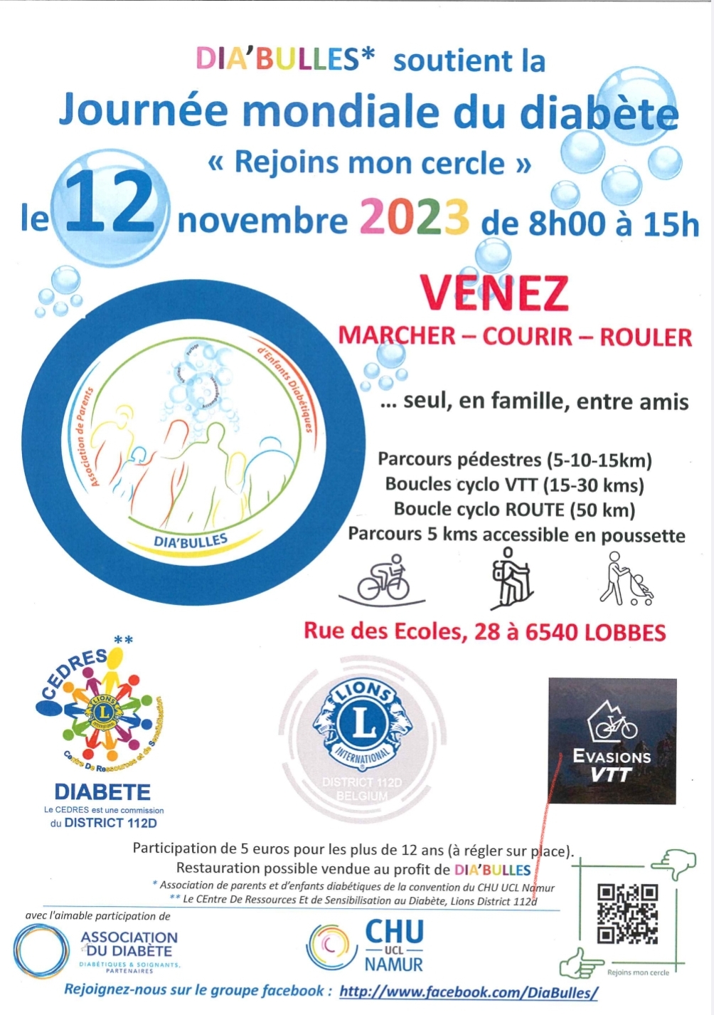 Rejoins mon cercle : journée mondiale du diabète- organisé par l'association de parents d'enfants diabétiques UCL Namur