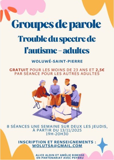 Groupe de parole pour adultes autistes (TSA) à Woluwe-Saint-Pierre