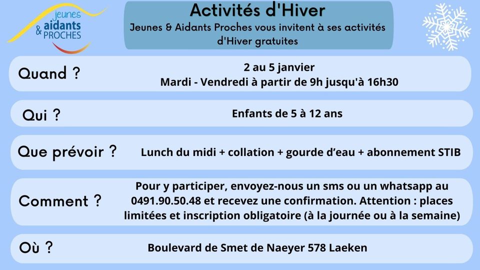 Activités d'Hiver pour les Jeunes Aidants & Proches