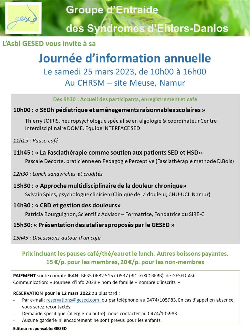 Journée d'information  annuelle de groupe d'entraide du syndrome de Ehlers-Danlos